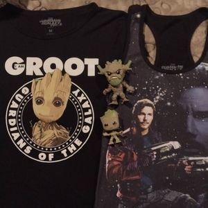 Guardians Of The Galaxy 2 Girls Tops Blk Size Medium an 2 Groot  Action Figures